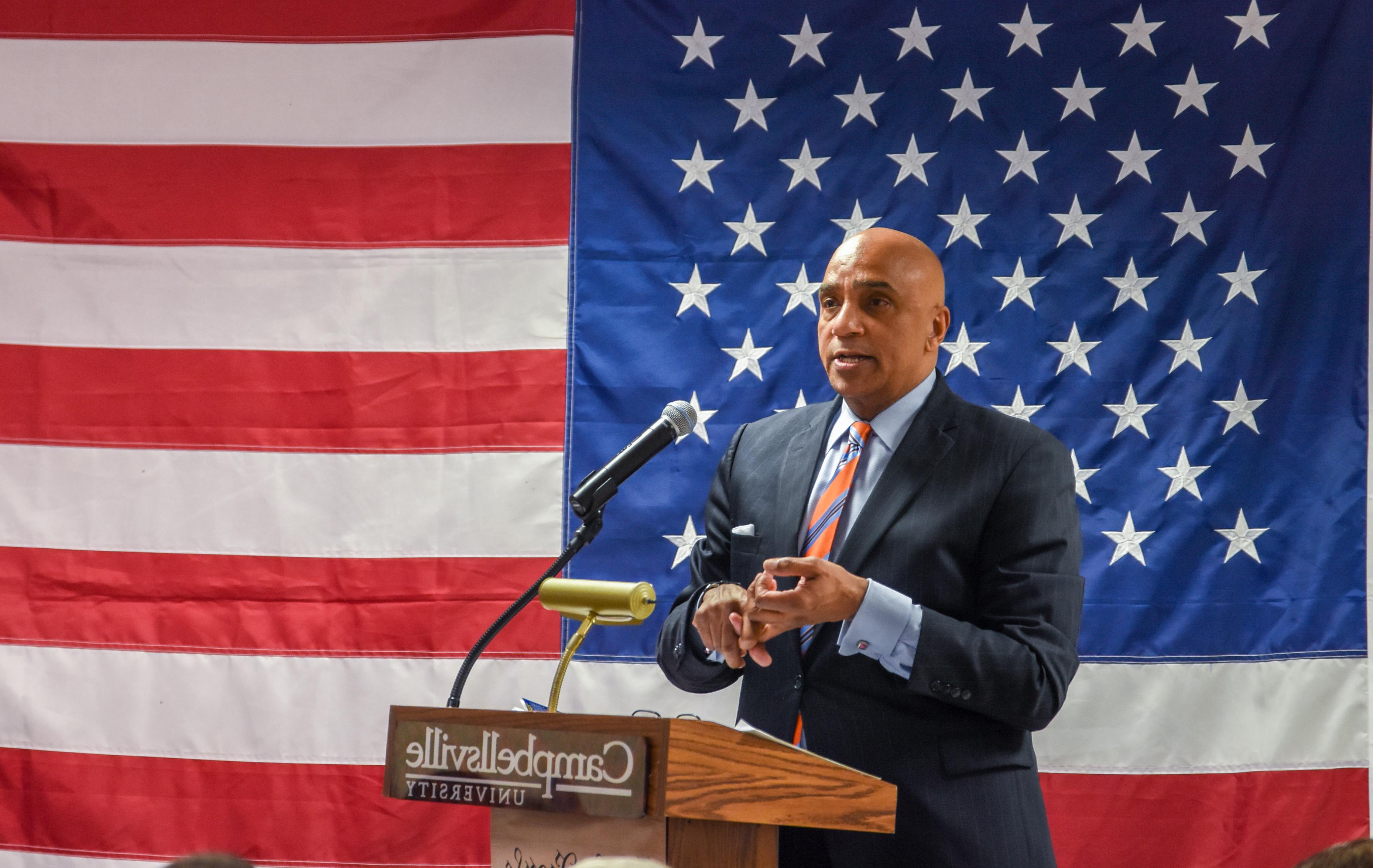 Joe Johns speaks on the state of the First Amendment at Campbellsville University’s annual Media Appreciation Luncheon