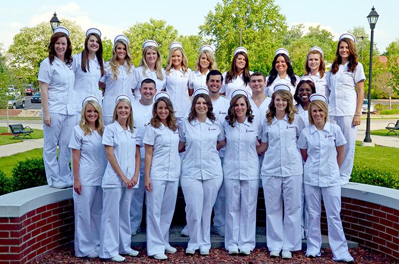 Campbellsville University's School of Nursing students pose for a photo before their pinning ceremony in Ransdell Chapel on May 7, 2015. 