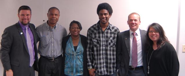 Pastor Ruperto Vincente, president of the Belize Baptist Association, second from right, was a visitor to Campbellsville University recently. He was with his wife Madona and his son, beside Mrs. Vincente, R Lee Martin Vincente, who graduated from CU in May. From left are Elaine Tan, international activities assistant; Chris Sanders, assistant dean of international education, and at far right Dr. DeWayne Frazier, dean of CU’s graduate and professional studies, associate vice president for academic affairs and associate professor of political science. (Campbellsville University Photo by Elaine Tan)