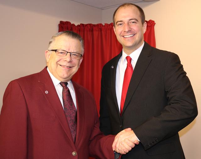 Dr. John Chowning, vice president for church and external relations and executive assistant to the president of Campbellsville University, right, interviews KentuckyState Senator Chris Girdler of  Senate District 15 for his “Dialogue on Public Issues” show. 