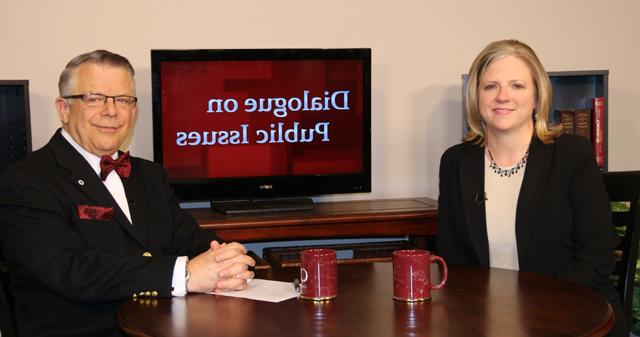 Dr. John Chowning, vice president for church and external relations and executive assistant to he president of Campbellsville University, right, interviews Dr. Donna Hedgepath, the new vice president for academic affairs at Campbellsville University, for his “Dialogue on Public Issues” show.