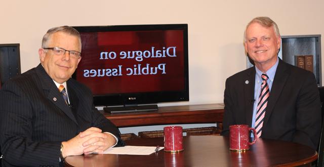 Dr. John Chowning, vice president for church and external relations and executive assistant to  the president of Campbellsville University, right, interviews Dr. Ronald W. Crawford, president of the Baptist Theological Seminary at Richmond, in Richmond, Va., for his “Dialogue on Public  Issues” show.