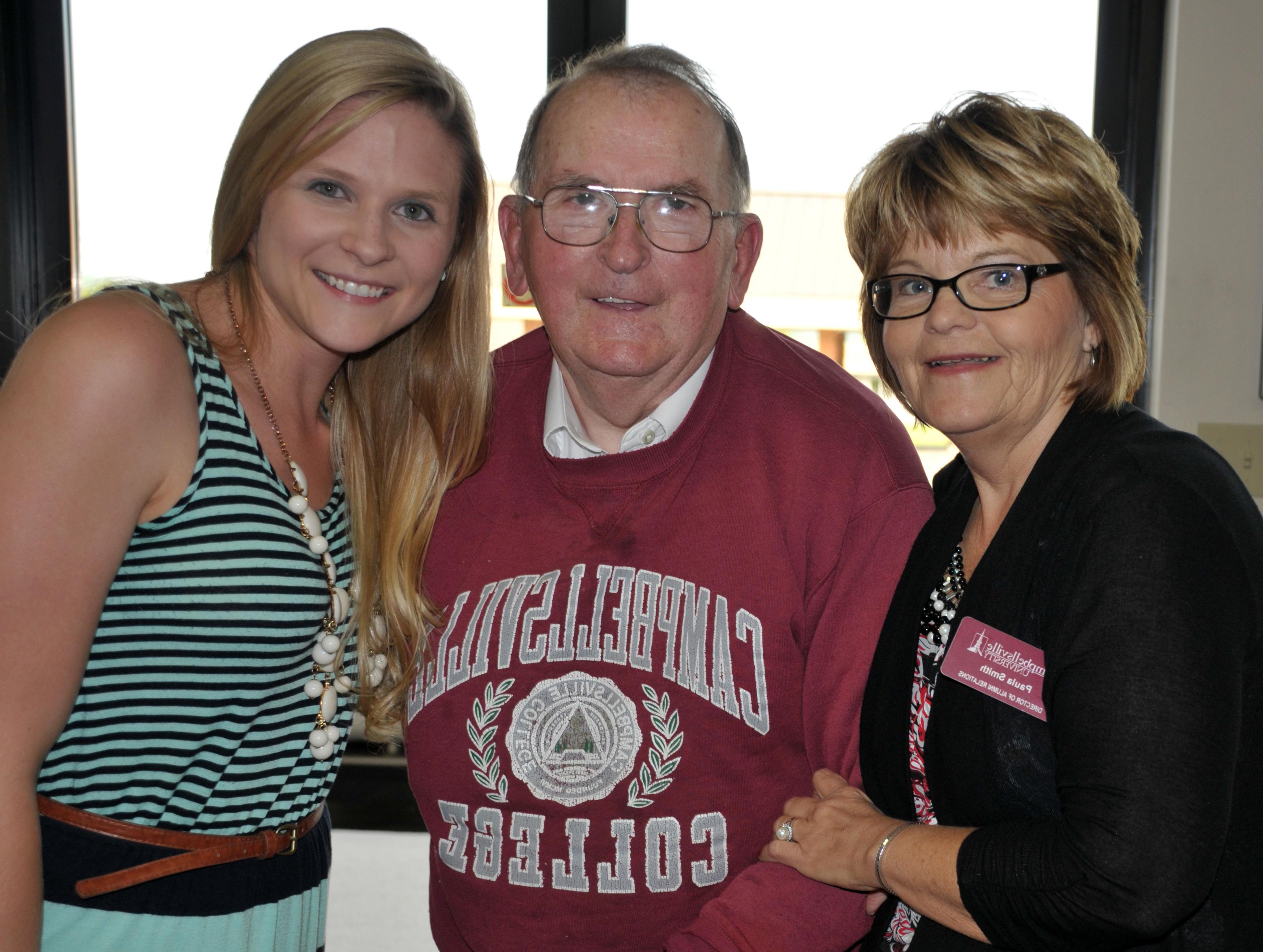 Paula Smith, left, CU director of alumni relations, is pictured with the Rev. Wayne B. Brickner, 1963 CU alumnus, and 2010 graduate Megan Massey at the “Campaign for the Commonwealth” dinner May 8 in Somerset at the Larry and Beverly Noe Education Center. (Campbellsville University Photo by Linda Waggene