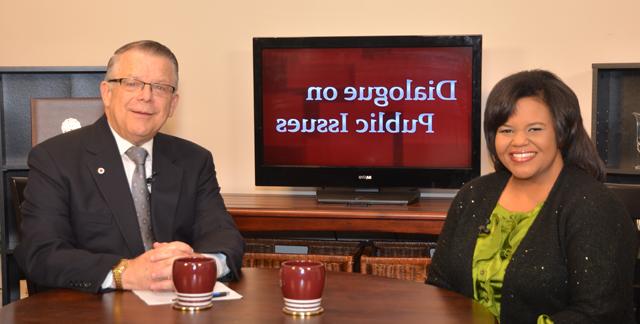 Campbellsville University’s John Chowning, vice president for church and external relations and executive assistant to the president of CU, right, interviews Renee Shaw, Kentucky Educational Television journalist and host of “Connections with Renee Shaw,” for his “Dialogue on Public Issues” show.