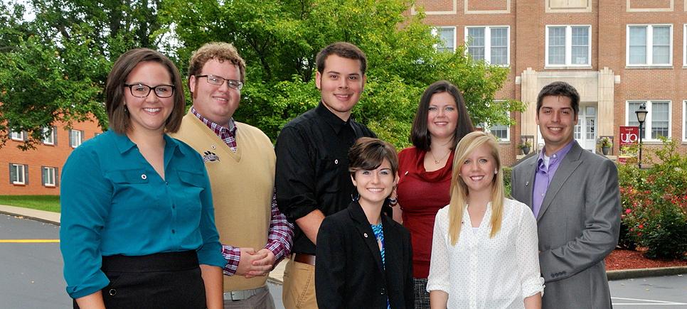 CU senior, Logan Wolfe, second from right, past SGA president and new chief of staff, joined the executive officers for a brief meeting as he prepares to leave for Washington, DC where he will intern with Sen. Mitch McConnell. From left, the SGA officers are: Michael Rothacker, vice president of student affairs; Audrey Wunderlich, vice president of public relations; Katy Johnson, vice president of activities; Jacqueline Nelson, president; Michael Jennings, vice president of communications; Wolfe; and Kaity Skaggs, vice president. Officers not available for the photo are: Kaitlin Weeks, secretary; and Kinzie Wells, vice president of alumni relations. (Campbellsville University photo by Linda Waggener)