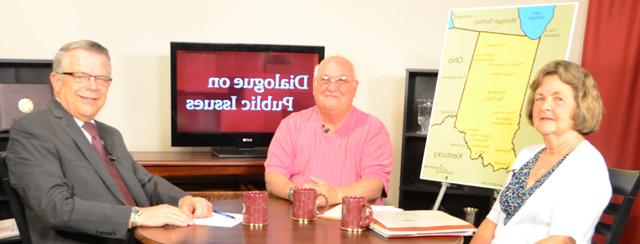 Dr. John Chowning, vice president for church and external relations and executive assistant to the president of Campbellsville University, right, interviews Teresa and Charles Darnell for his “Dialogue on Public Issues” show. They discussed the War of 1812 event in Taylor County. The show will air Sunday, May 18 at 8 a.m.; Monday, May 19 at 1:30 p.m. and 6:30 p.m.; and Wednesday, May 21 at 1:30 p.m. and 6:30 p.m. The show is aired on Campbellsville’s cable channel 10 and is also aired on WLCU FM 88.7 at 8 a.m. and 6:30 p.m. Sunday, May 18. (Campbellsville University Photo by Bethany Thomaston)