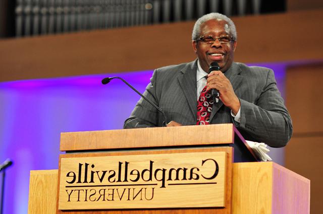 The Rev. Matt Smyzer, a member of the Campbellsville University Board of Trustees, spoke at the annual worship service in memory of Dr. Martin Luther King Jr. Jan. 22 in Ransdell Chapel. (Campbellsville University Photo by Ye Wei "Vicky")