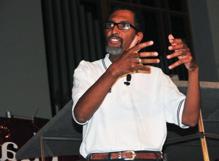 The Rev. Kevin Smith, pastor of Highview Baptist Church in Louisville, Ky., teaches from the book of Joshua at FCA leadership camp. (Campbellsville University Photo by Josh Christian)