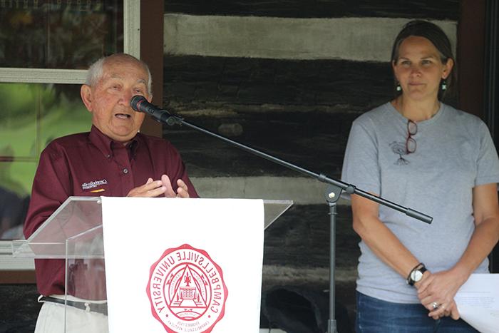 Paul Osbourne, gives word of thanks after receiving the Friend of Earth Stewardship Award during the Earth Day Celebration at Campbellsville University. (Campbellsville University Photo by Drew Tucker) 