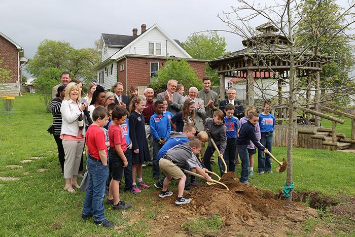 Students from Kentucky Christian Academy help planting some saplings on Campbellsville University campus on Earth Day. ((Campbellsville University Photo by Drew Tucker) 