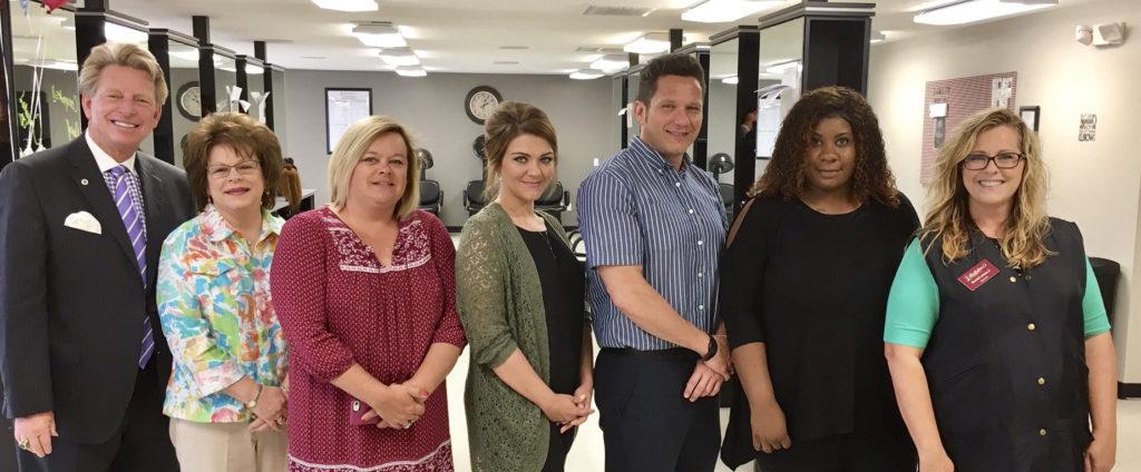 A reception was held for Aeryl Cobb on Thursday, June 22. She is the first graduate of the Hodgenville cosmetology program at The Brockman Center. From left are: Suzanne Zahrndt, Aeryl Cobb, Jason Roop; Amanda Roop, Director of the School of Cosmetology at Campbellsville University; Melinda Parker, Sheri Taylor and Dr. G. Ted Taylor, Vice President for University Outreach.