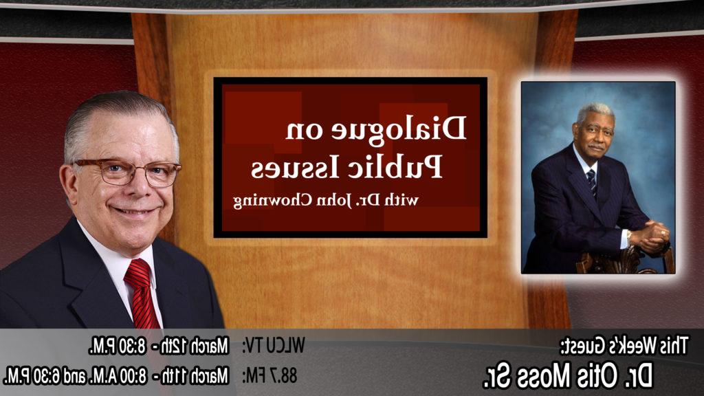 Campbellsville University's Dr. John Chowning, executive assistant to the president of Campbellsville University for government, community and constituent relations, interviews, Dr. Otis Moss Sr., pastor emeritus of Olivet Institutional Baptist Church in Cleveland, Ohio , for his "Dialogue on Public Issues" show. The show will air the following times: on WLCU-TV, Campbellsville University's cable channel 10 and digital channel 23.1, Monday, March 12 at 8:30 p.m. and Sunday, March 11 at 8 a.m. and 6:30 p.m. on 88.7 The Tiger radio.